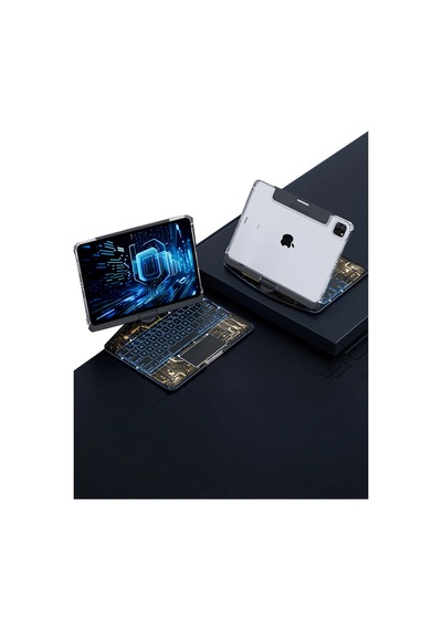 Jp11 İpad Uyumlu - Pro 11 2022 Kılıf Vales Dönen Ledli Klavyeli Tablet Kılıfı - Siyah - 100 Diğer
