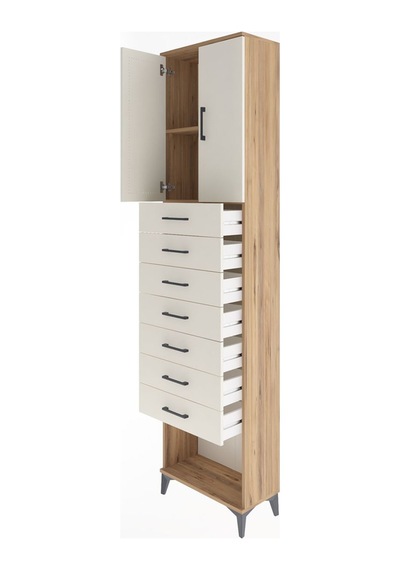 Arges Dolap 2 Raflı 7 Çekmeceli 2 Kapaklı 60x30x243 Çam-aytaşı Çam
