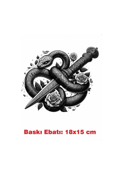 Yılan Gotik Temalı Ütü İle Yapışan Tekstil Kumaş Tişört Dtf Baskı 3525