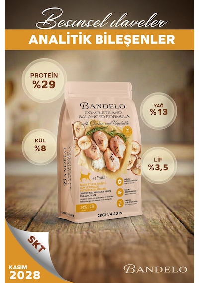 Bandelo Tavuklu Sebzeli Yetişkin Kuru Kedi Maması 750gr - Parlak Tüy Ve Koku Önleyici Etkili