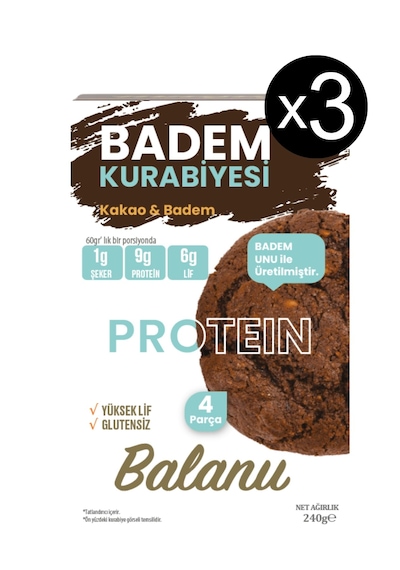 Balanu Proteinli Kakaolu Badem Kurabiyesi 240gr X3 Adet