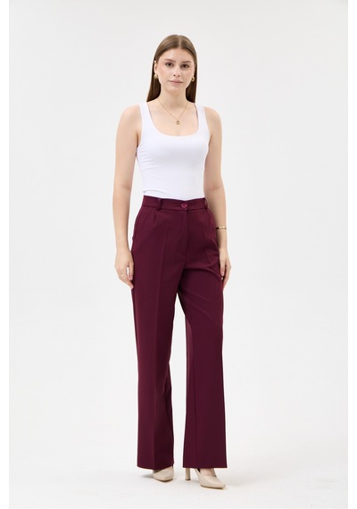 Velnara Moda Mürdüm Zamansız Klasik Kadın Takım Elbise-v Yaka Ceket & Boru Paça Pantolon Koyu Mürdüm - 927039466 Koyu Mürdüm