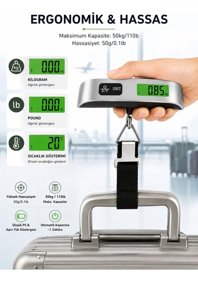Dijital Bagaj Tartısı 50 Kg, Lcd Ekranlı Elektronik Valiz Tartısı Diğer