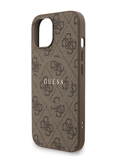 Apple iPhone 14 Uyumlu Kılıf Guess Lisanslı M safe Bilek Askı İpli Yazı Logolu Kapak Kahverengi