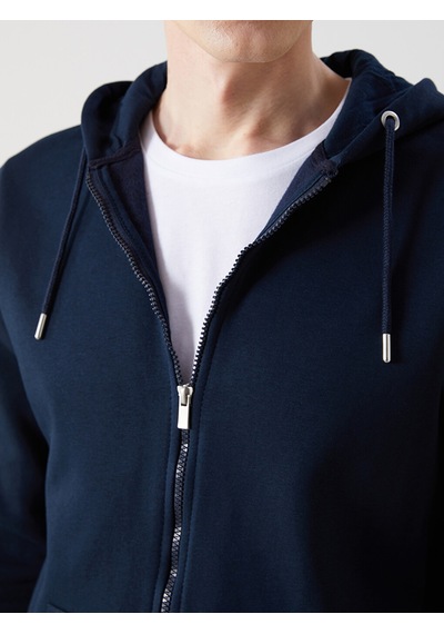 Lcwaıkıkı Basic Lacivert Kapüşonlu Uzun Kollu Erkek Fermuarlı Sweatshirt