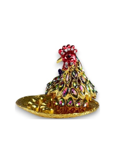 Dekoratif Tavuk Biblo Yumurtalı Metal Kuluçka Tavuk Figürü Ev & Masa Üstü Aksesuar 9x8 CM
