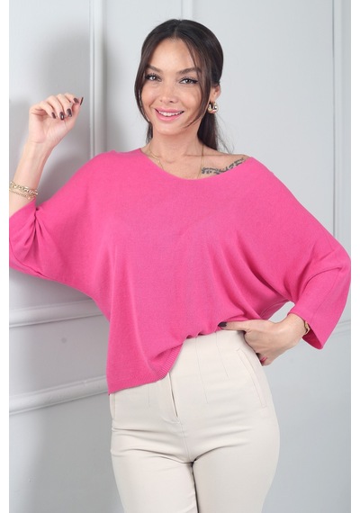 By Saygı Kadın V Yaka Yarasa Kollu Triko Bluz Pembe