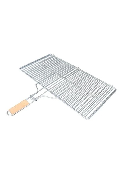 Büyük Boy Ahşap Saplı Mangal Izgarası 50x30 Cm Kilitlenebilir Çift Taraflı Geniş Barbekü Kafesi