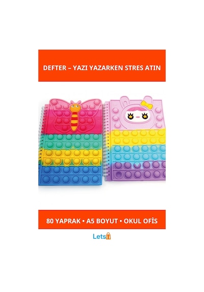 Sevimli Pop It Tasarımlı A5 Defter 80 Yaprak Çok Renkli