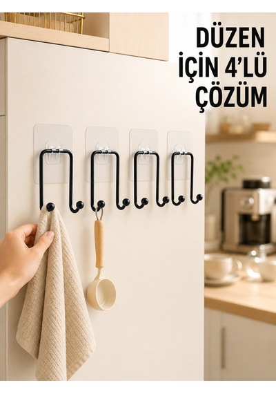 4 Adet Yapışkanlı Askı Çok Amaçlı Mutfak Banyo Düzenleyici Askılık Antrasit Melanj