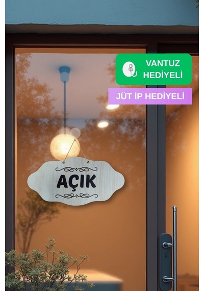 Dekoratif Açık-kapalı Tabelası Jüt İp Ve Vantuz Hediyeli - Akçaağaç