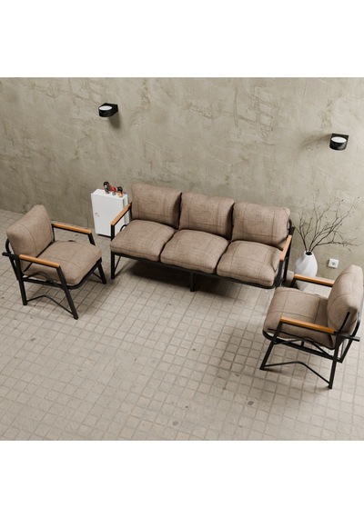 Mb Garden Furnıture Simetri Model, Balkon, Bahçe, Cafe, Metal Koltuk Takımı, Bahçe Takımı , Çay Seti, 3 1 1 Cappuccino