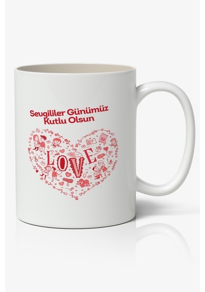 Sevgililer Günümüz Kutlu Olsun Baskılı Kupa Bardak Mod5 Beyaz