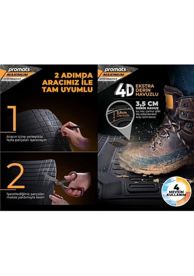 Promats 4d Havuzlu Paspas Maximum 5 Parça Gri
