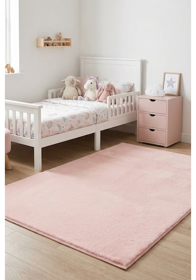 Pembe Post Peluş Kaymaz Taban Çocuk Odası Halısı Yumuşak Çocuk Halısı Yolluk Pembe Pembe