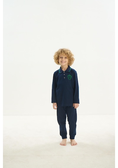 Sevim Erkek Çocuk Uzun Kol Polo Yaka Lacivert Pijama Takım C5t2n7o8 001