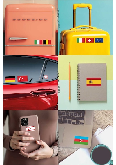 Avrupa Ülkeleri Bayrak Sticker Seti 50 Adet 5x3 Cm Araç Laptop Valiz Kask Defter Kaliteli Etiket Renkli