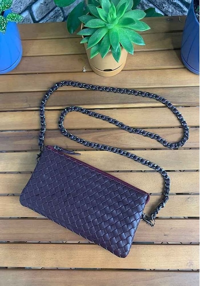 Guard El Örgüsü Küçük Boy Bordo Hakiki Deri Kadın Çantası P2271 Bordo