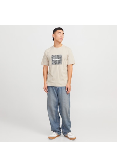 Jack & Jones Jack&jones Tarmac Camo Front Crew Neck Erkek Bej Yuvarlak Yaka Tişört Bej