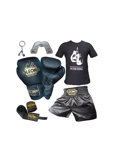 Kogam Leon Blade Boks Eldiveni, Kick Boks Şortu, Tişört, Bandaj,Siyah