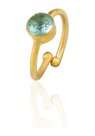 Kadir Jewellery 22 Ayar Altın Kaplama Zirkon Taşlı Ayarlanabilir Kadın Minimal Yüzük Açık Yeşil