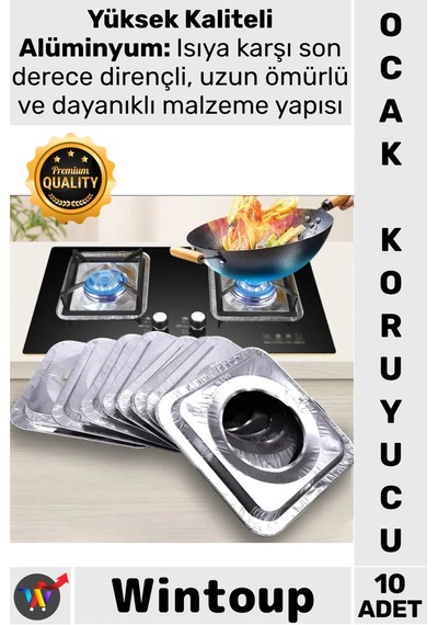 Folyo Isıya Dayanıklı Kare Gümüş Mutfak Temizleme Yağ Tutucu Levha 10 Adet Alüminyum Ocak Koruyucu