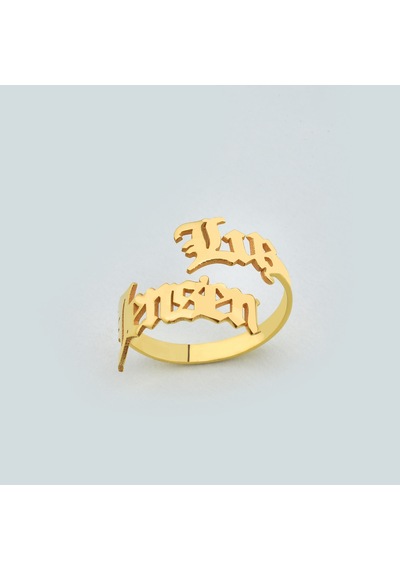 Kuyumcudukkani "old Englısh" Font 2 İsim Yazılı Yüzük-10902-g-old Gold