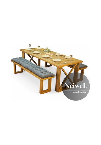 Neiwel Leis Doğal Ahşap Banklı Mutfak Ve Yemek Masası Takımı-100-280 Takım Açık Ceviz Neiwel Leis Doğal Ahşap Banklı Mutfak Ve Yemek Masası Takımı-100-280 Takım Açık Ceviz