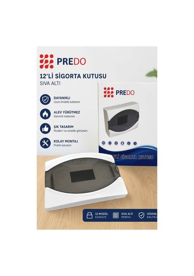 Predo 12'li Sıva Altı Sigorta Kutusu Şeffaf Füme Kapaklı 12 Modül