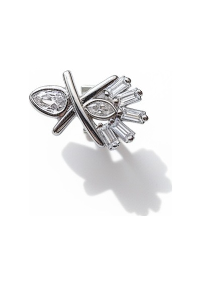 Earcuff Sıkıştırmalı Çelik Kıkırdak Küpe Baget Taşlı X Gümüş Renk
