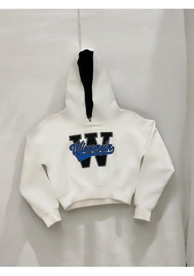 Kız Çocuk Pamuklu W Yazılı Kısa Sweatshirt-14380 Ekru