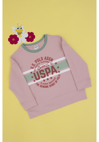U.S. Polo Assn. Kız Çocuk Pembe Bisiklet Yaka Sweatshirt 50298163-VR041