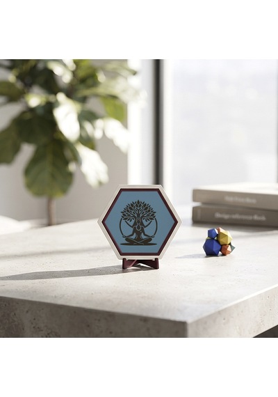 Huzur Veren Meditasyon Ve Hayat Ağacı Motifli Masaüstü Dekoratif Aksesuar Çalışma Masaları İçin Modern 10x10 Cm, Gök Mavi