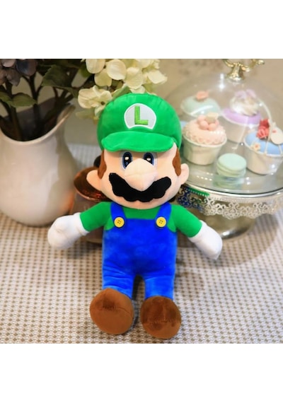 İthal Kadifemsi Kumaş Süper Mario Luigi Peluş Oyuncak 27 Cm Uyku Oyun Arkadaşı Orta Boy Yeşil Çok Renkli