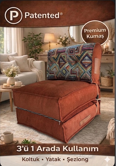 Viscolog Comfy Plus Yeni Nesil Bohem Tekli Koltuk,yataklı Katlanır Berjer,yer Yatağı,şark Köşesi 75x75 85cm Kırmızı