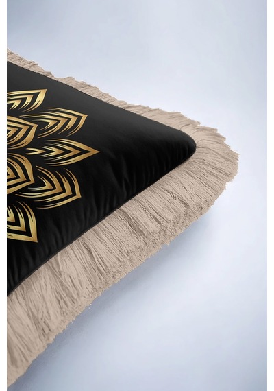 Lüks Mandala Saçaklı Yastık Kılıfı - Geometrik Bohem Siyah Altın Renkli Püsküllü Kırlent Kılıfı Canlı Yağmur Bej Lüks Mandala Saçaklı Yastık Kılıfı - Geometrik Bohem Siyah Altın Renkli Püsküllü Kırlent Kılıfı Canlı Yağmur Bej