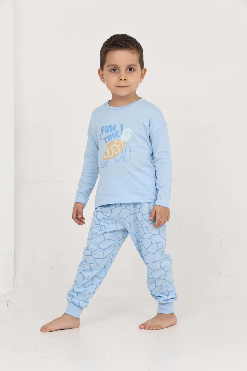 Toontoy Kids Toontoy Erkek Çocuk Kaplumbağa Baskılı Pijama Takım Mavi