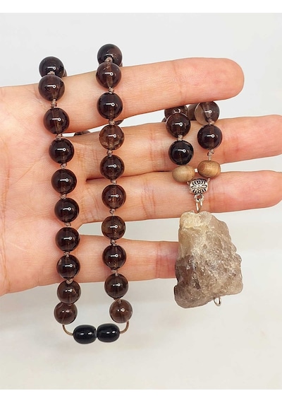 Dumanlı Kuvars Taşı Düğümlü Unisex Tasarım Kolye 8mm 45070 Lacivert