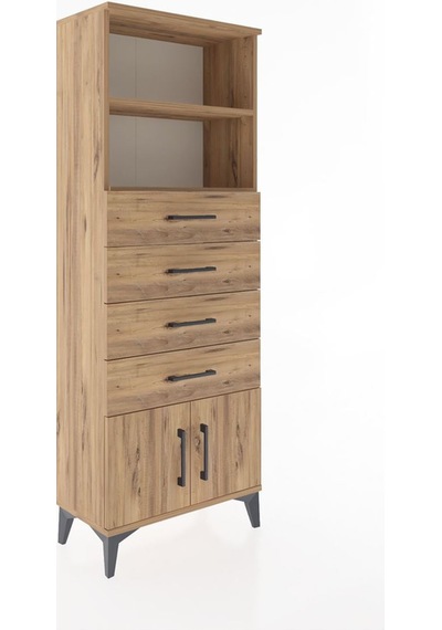Arges Dolap 2 Raflı 4 Çekmeceli 2 Kapaklı 60x30x163 Çam-çam Atlas Çam