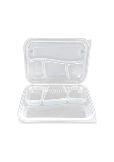 4 Bölmeli Kapaklı Kebap Kabı - 25 Adet