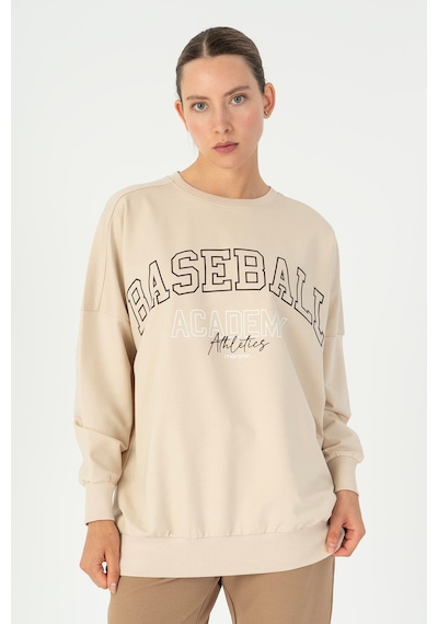 Maraton Oversize Kadın Bisiklet Yaka Bej- Sweatshirt Bej-