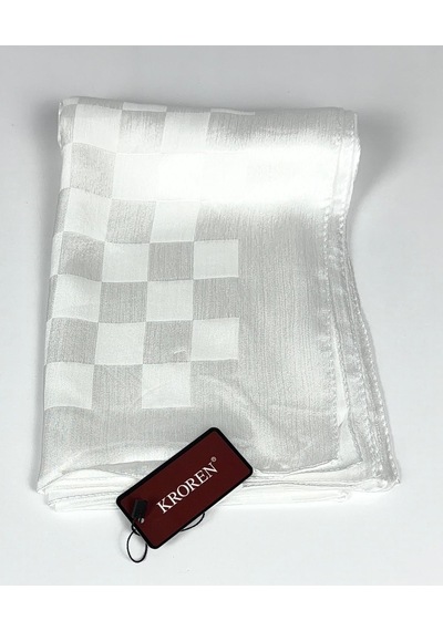 Kroren Krep Jakarlı Dama Desen Şal - 70 X 190 - 7379 Krem