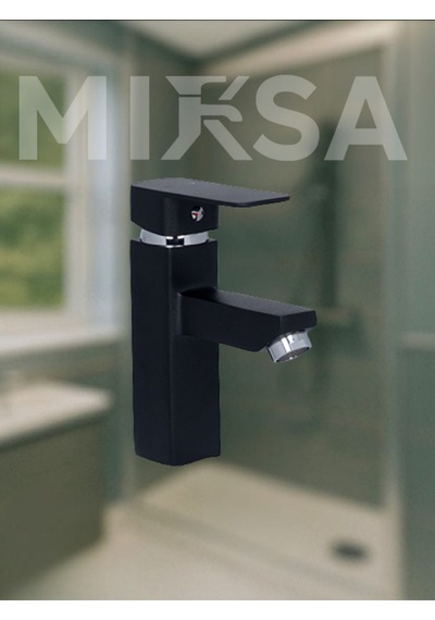 Siyah Kare Sabit Banyo Lavabo Musluğu Bataryası