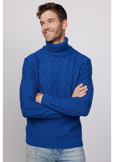 Tudors Slim Fit Dar Kesim Tam Balıkçı Yaka Desenli Lacivert Erkek Triko Kazak-28664 Lacivert