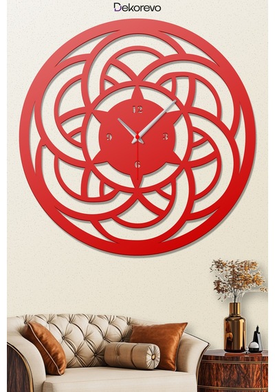 Sarmal Metal Duvar Saati - Kırmızı - 75 X 75 Cm