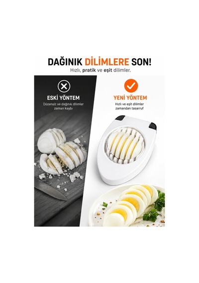Paslanmaz Çelik Telli Yumurta Dilimleyici Pratik Haşlanmış Yumurta Kesici Eşit Dilimleme Mutfak Aparatı Beyaz