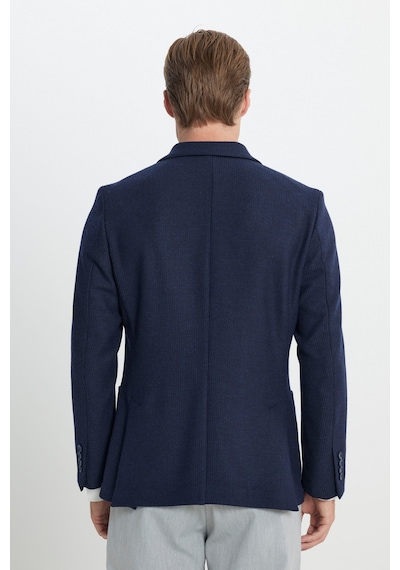 Ac&Co / Altınyıldız Classics Erkek Lacı Yünlü Slim Fit Dar Kesim Mono Yaka Armürlü Torba Cepli Ceket Lacı Lacivert