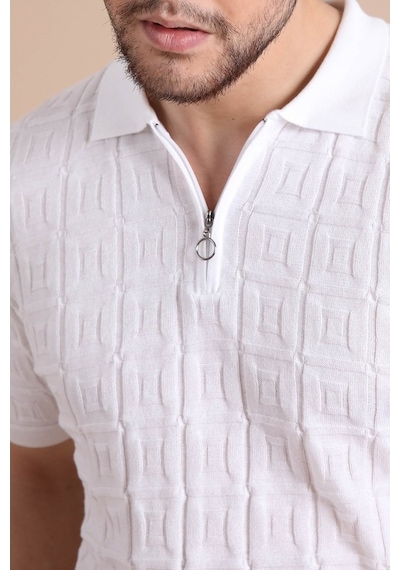 Ferraro Beyaz Polo Yaka Fermuarlı Erkek Pamuk Triko T-Shirt-Beyaz (490417736) Beyaz