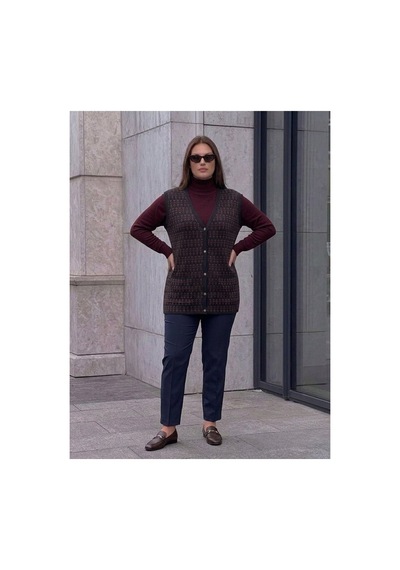 Onno Style Women Desenli Çelik Örgü Klasik Triko Yelek Bordo - Lacivert