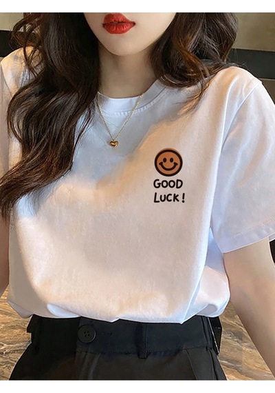 Flood Of Style Unisex Beyaz Smile Good Luck Baskılı Oversize